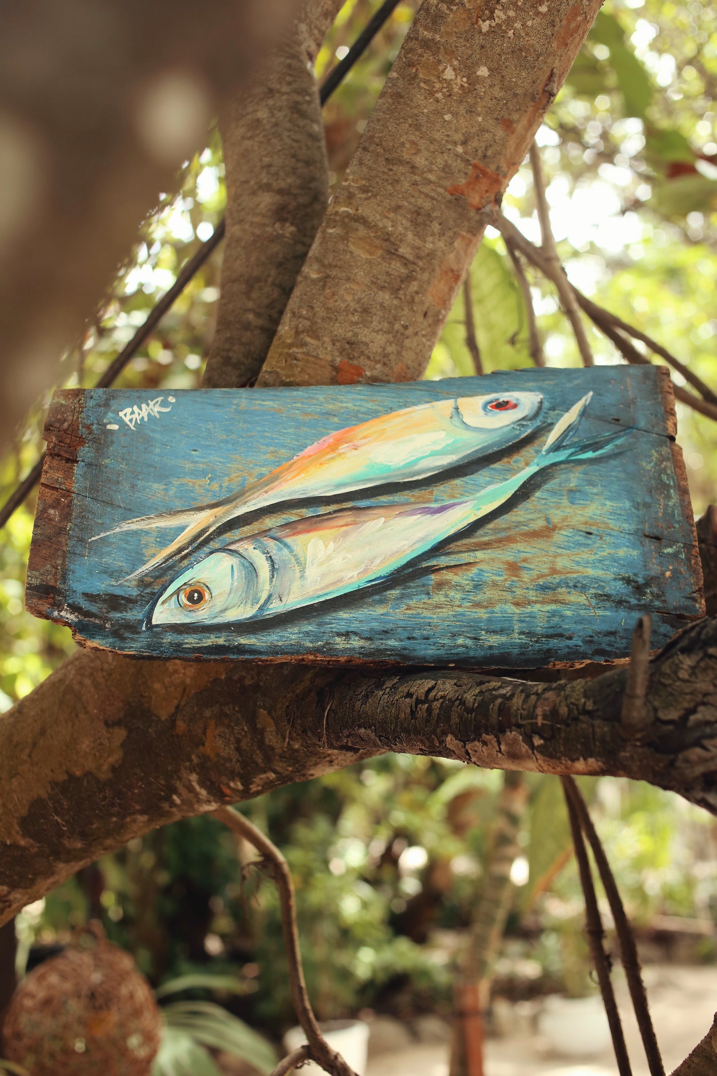 VINTAGE WOOD BLEU TONE FISH