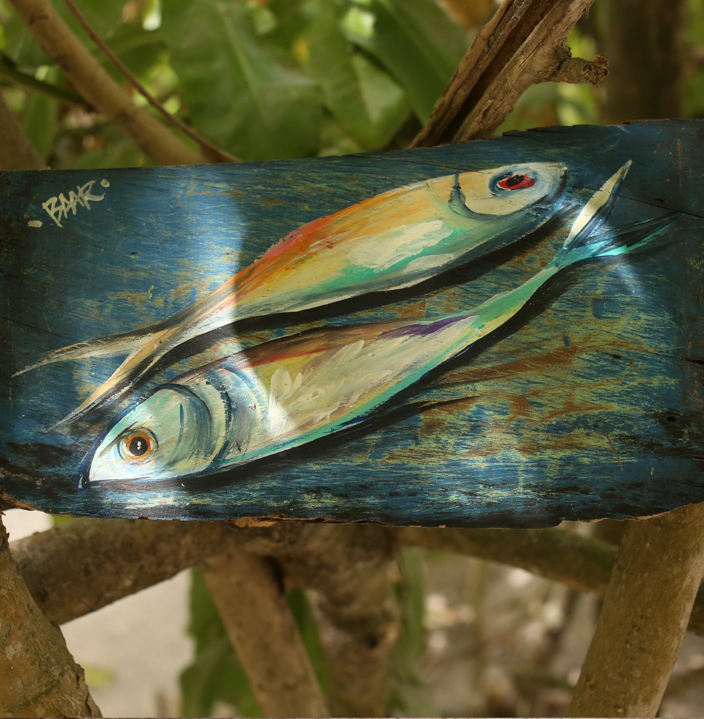 VINTAGE WOOD BLEU TONE FISH